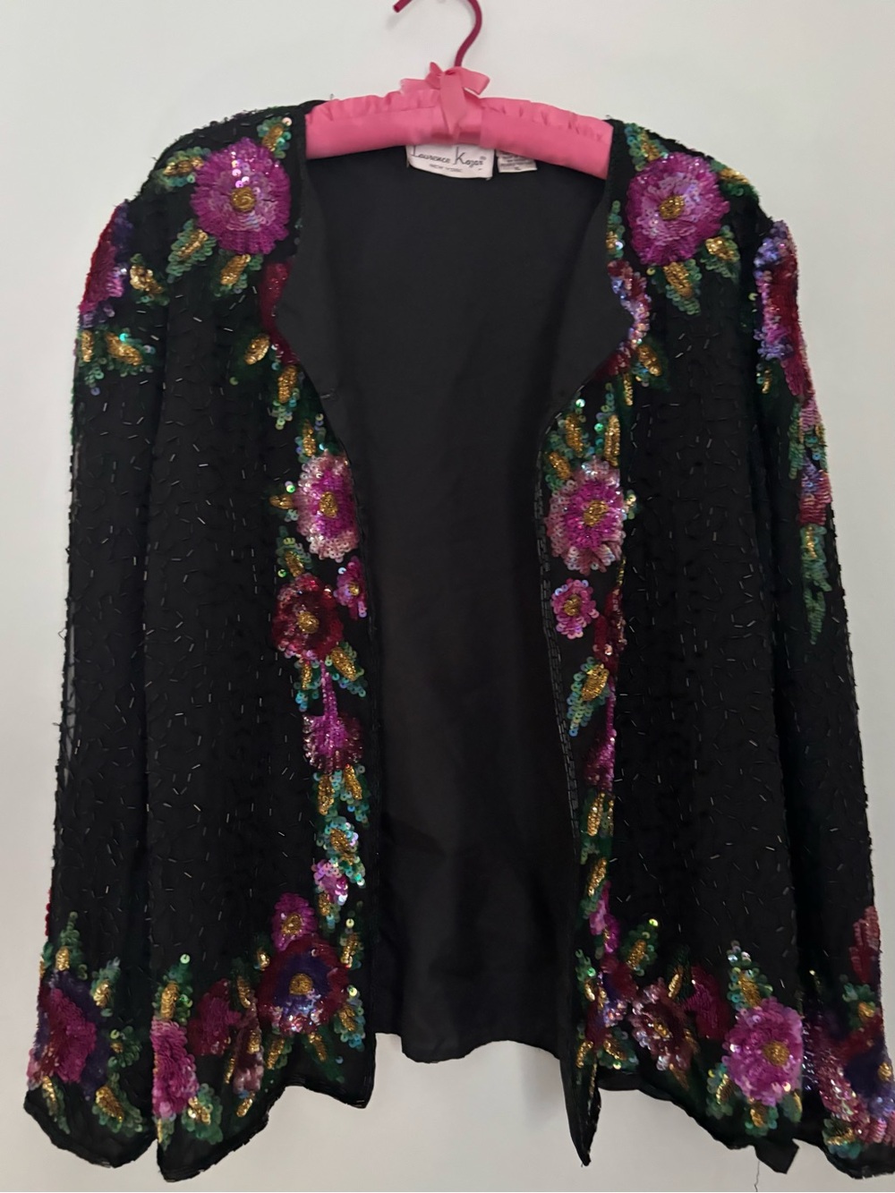 Laurence Kazar New York VTG silk hand beaded evening jacket sz XL